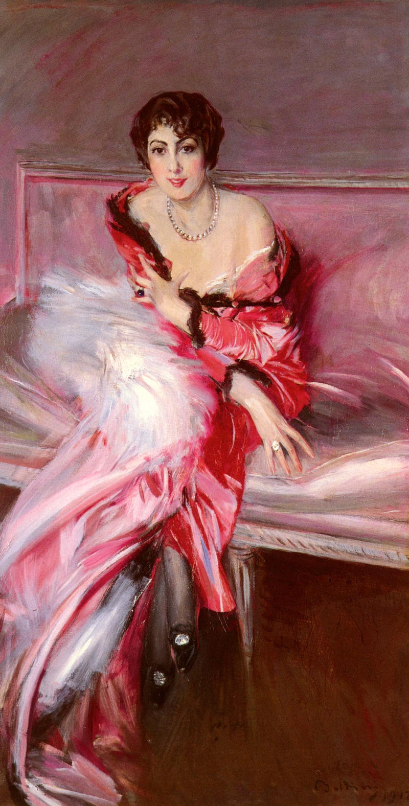 Retrato de Madame Juillard de Vermelho - Giovanni Boldini