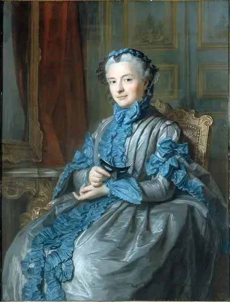 Retrato da Senhora Presidente de Rieux, de vestido de baile, segurando uma máscara - Maurice-Quentin de La Tour