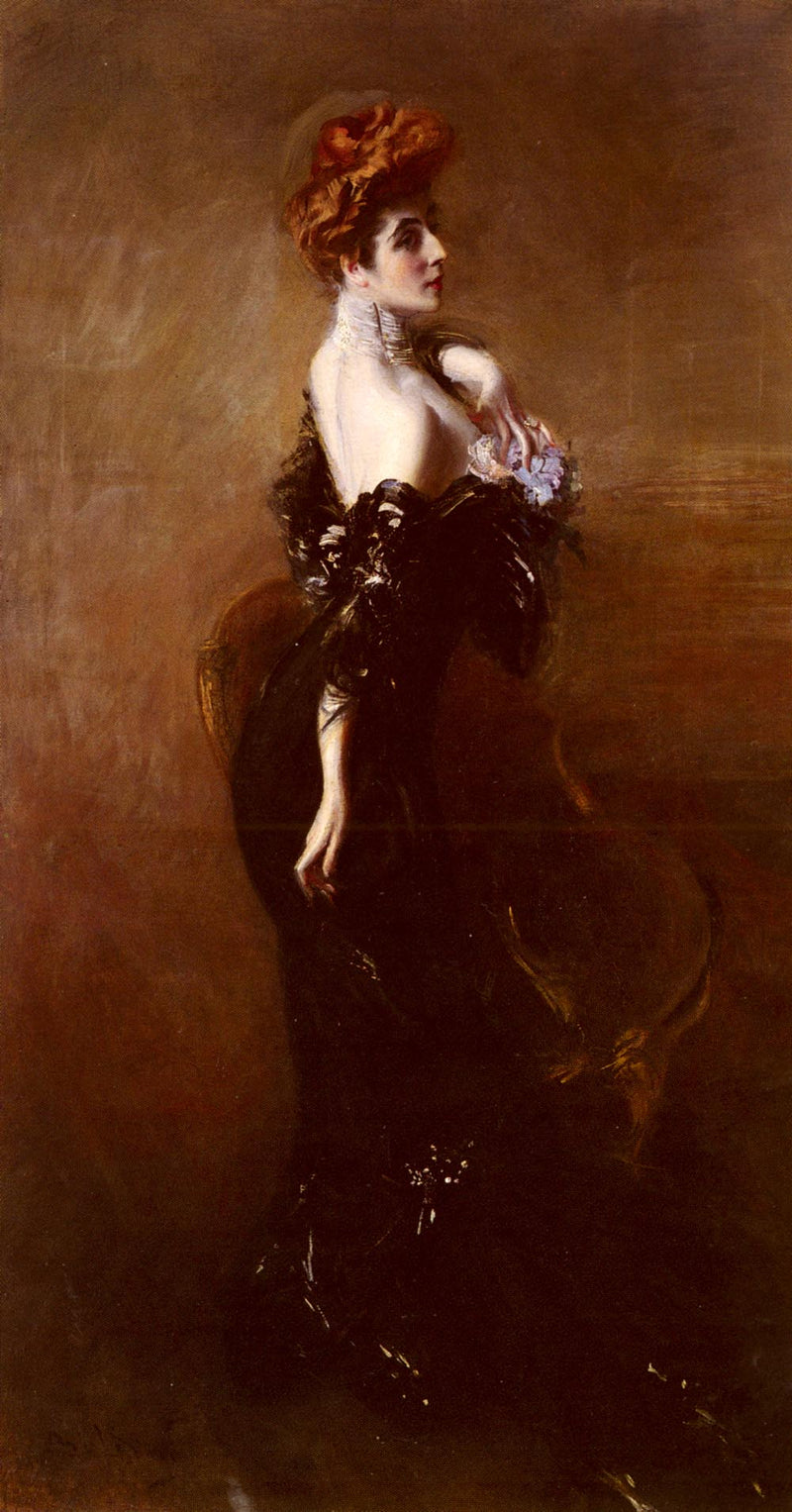 Retrato de Madame Pages de vestido de noite - Giovanni Boldini