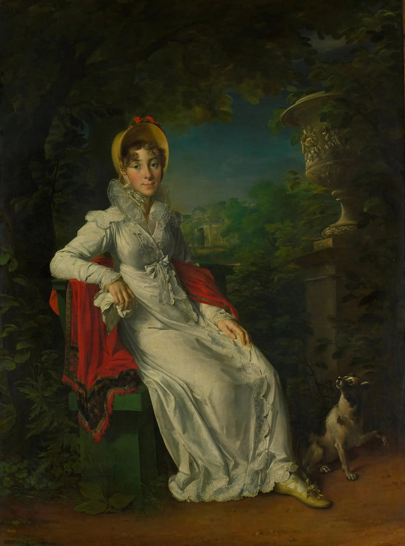 Retrato de Maria Carolina Ferdinanda Louise de Nápoles, esposa de Carlos Fernando, duque de Berry, no parque de Bagatelle no Bois de Boulogne, Paris - François Gérard