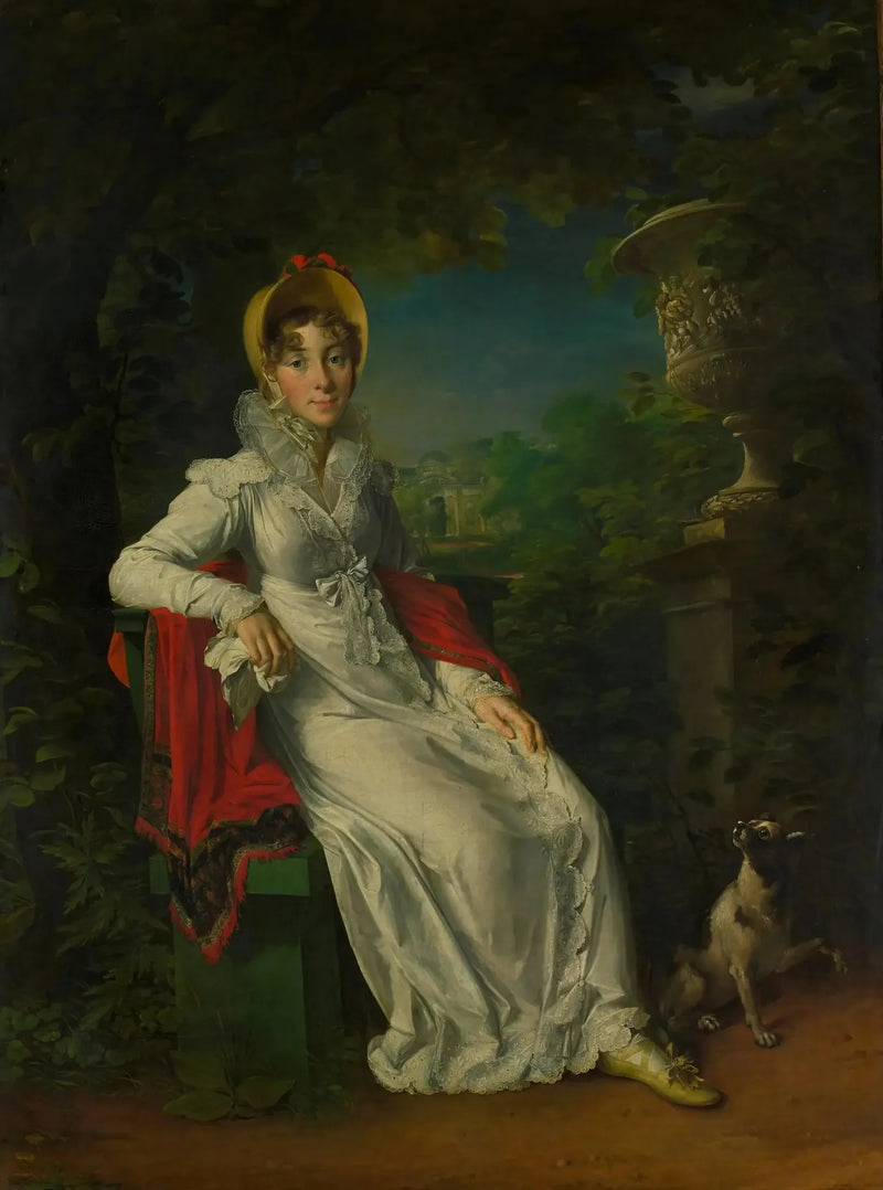 Retrato de Maria Carolina Ferdinanda Louise de Nápoles, esposa de Carlos Fernando, duque de Berry, no parque de Bagatelle no Bois de Boulogne, Paris - François Gérard