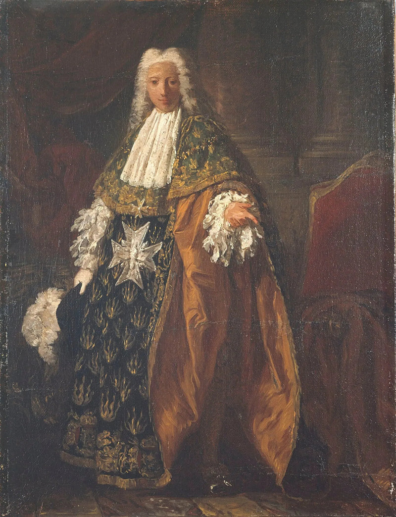 Retrato de Paul-Hippolyte de Beauvillier, duque de Saint-Aignan (1684-1776), com traje de cavaleiro da Ordem do Espírito Santo - Pierre Subleyras