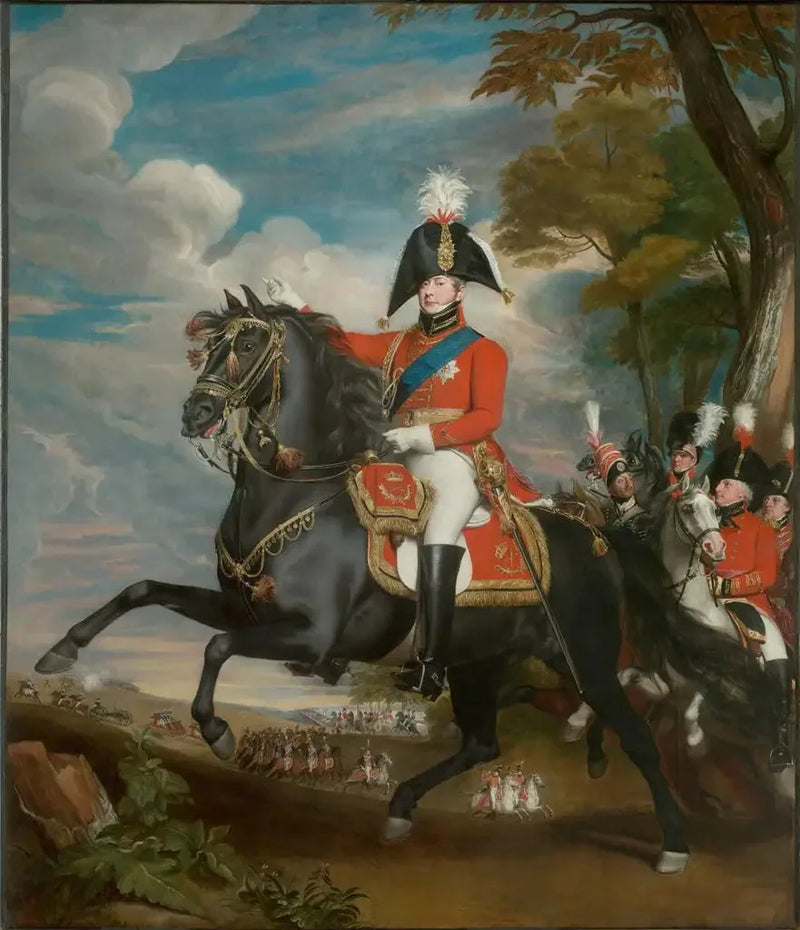Retrato de Sua Alteza Real o Príncipe de Gales durante uma revisão, na presença de Lord Heathfield, do general Turner, do coronel Bloomfield e do barão Eben; o coronel Quinton ao longe - John Singleton Copley