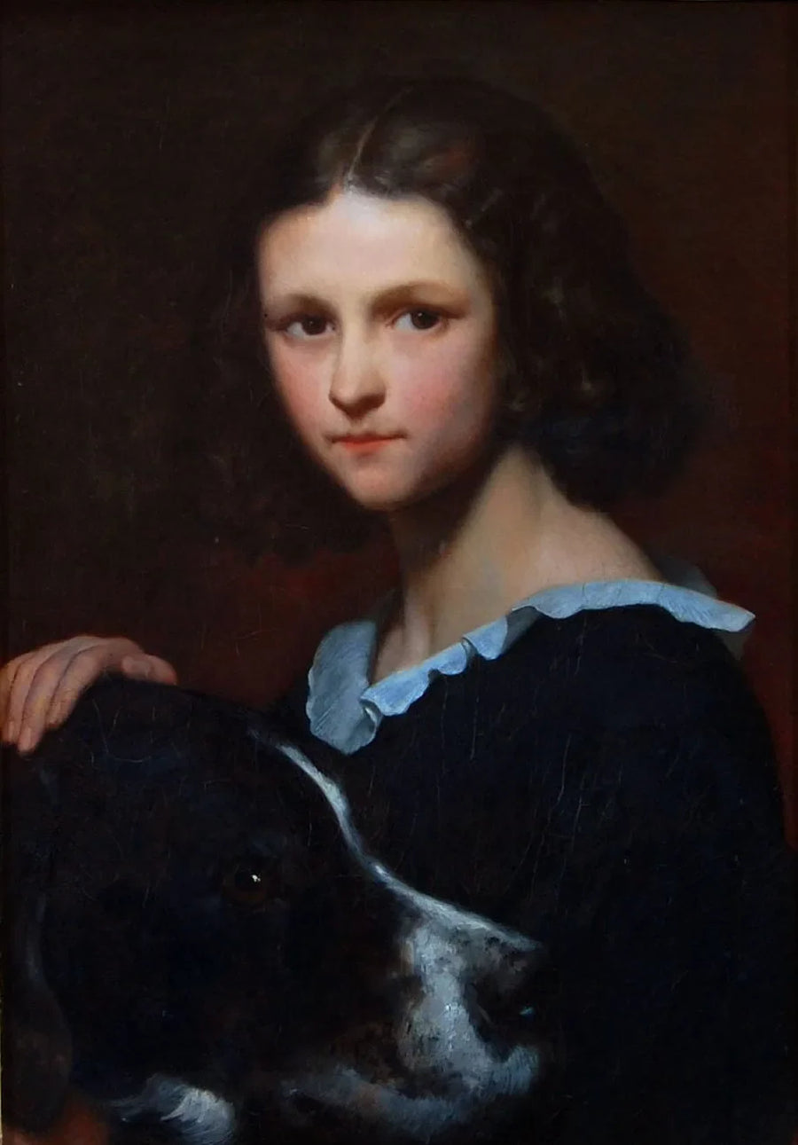 Retrato da filha de Scheffers, Cornelia, mais tarde senhora Marjolin, aos 10 anos, com meu cão Turco - Ary Scheffer