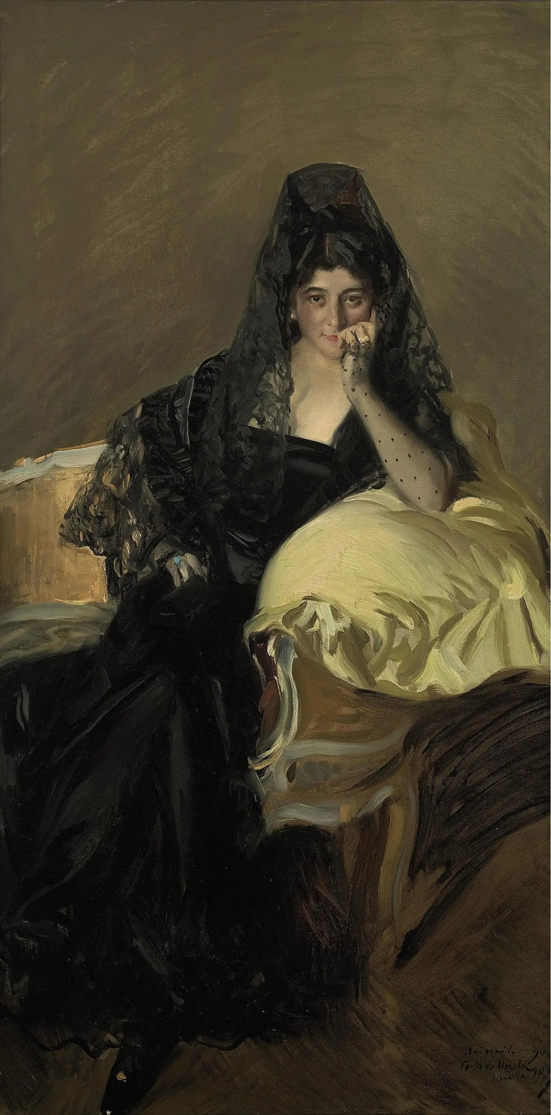 Retrato da Senhora de Urcola usando um véu preto - Joaquín Sorolla