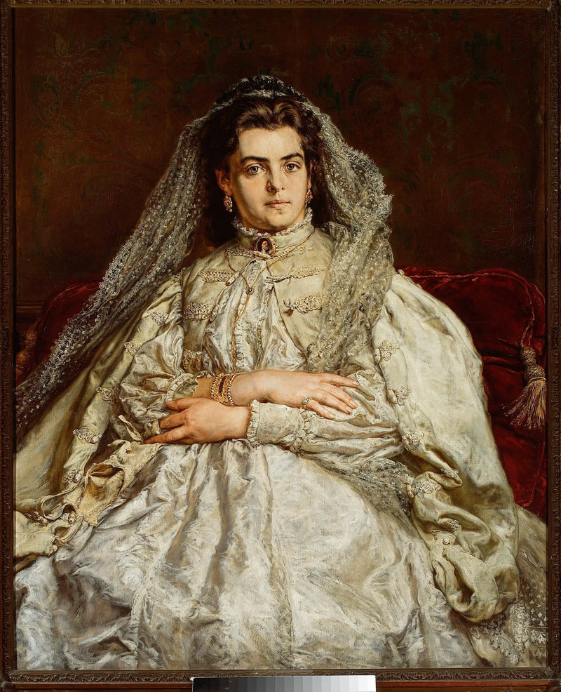 Retrato de Teodora Matejko, née Giebułtowska, de vestido de noiva. - Jan Matejko