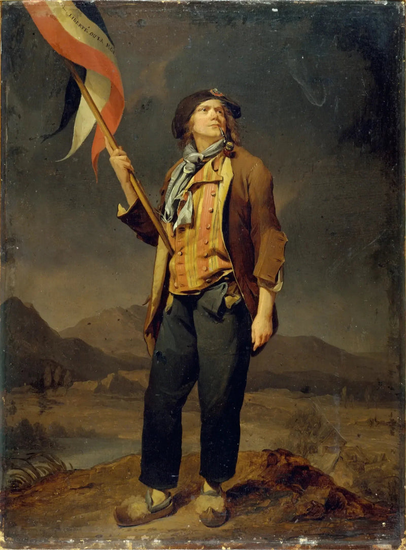 Retrato do cantor Simon Chenard (1758-1832), vestido de sans-culotte, segurando uma bandeira na festa da liberdade da Saboia, em 14 de outubro de 1792 - Louis-Léopold Boilly