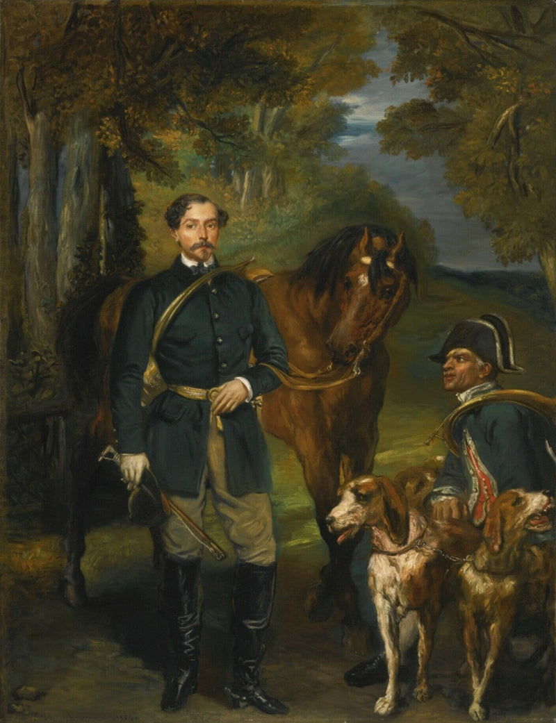 Retrato do conde Oscar de Ranchicourt partindo para a caça com cães - Théodore Chassériau