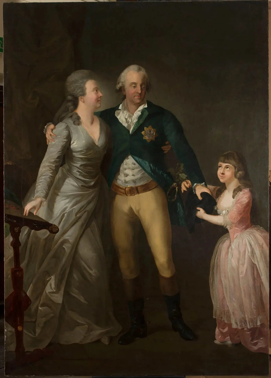 Retrato do duque saxão Karl August com sua esposa Sophie e sua filha - Anton Graff