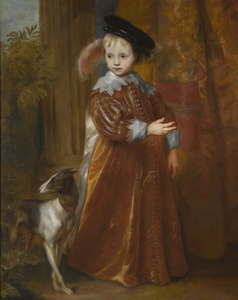 Retrato do príncipe Guilherme II de Orange como um jovem garoto, com um cachorro - Antoine van Dyck