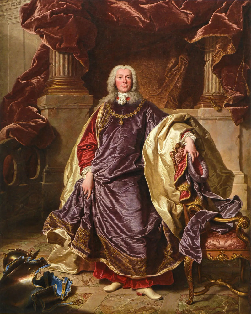 Retrato do príncipe Joseph Wenzel I de Liechtenstein em traje de gala da Ordem da Jarreteira - Hyacinthe Rigaud