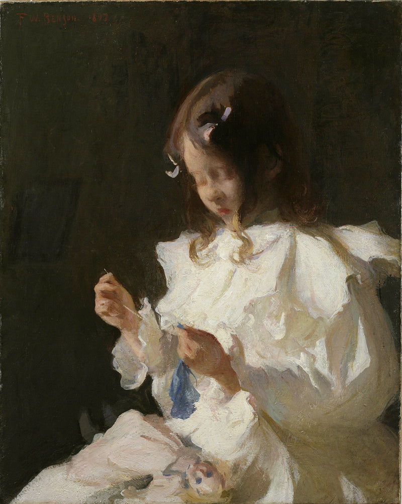 Retrato de uma criança costurando - Frank Weston Benson