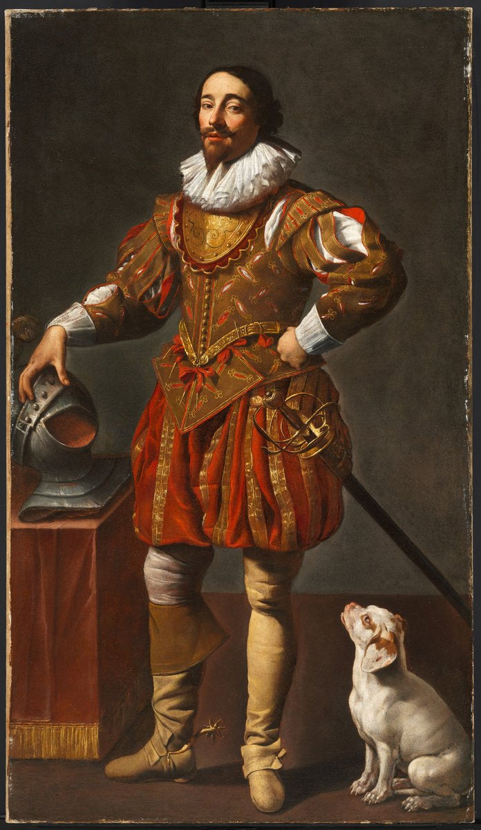 Retrato de um homem com seu cachorro - Simon Vouet