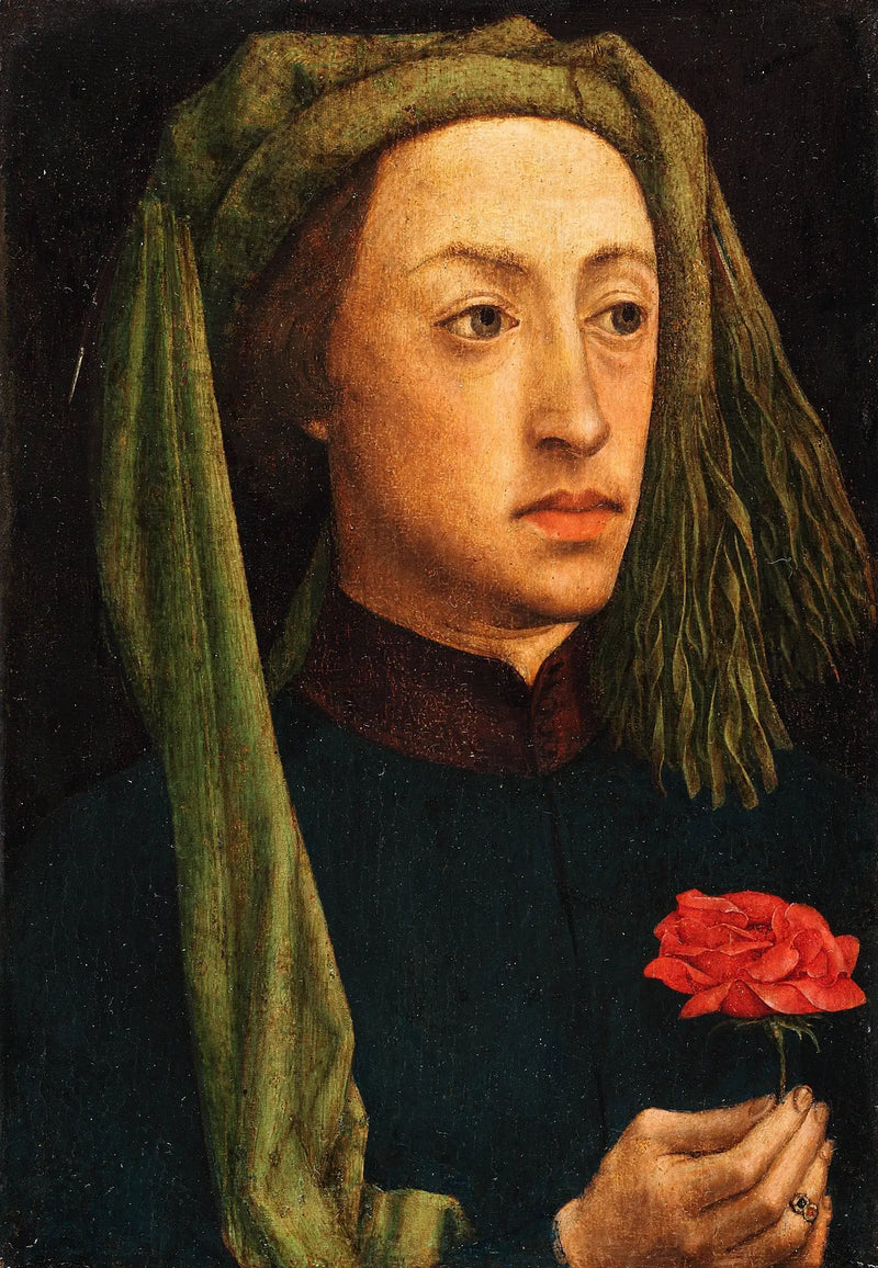 Retrato de um jovem segurando uma rosa vermelha - Jan van Eyck