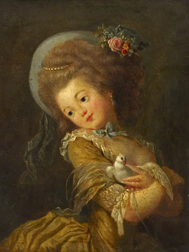 Retrato de uma jovem segurando uma pomba - Jean-Honoré Fragonard