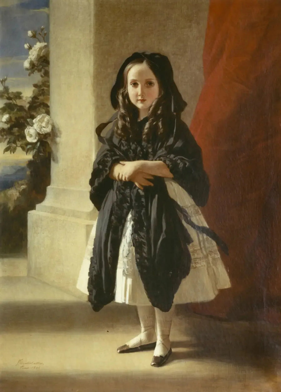 Retrato de corpo inteiro da princesa Charlotte criança com um cinto preto - Franz Xaver Winterhalter