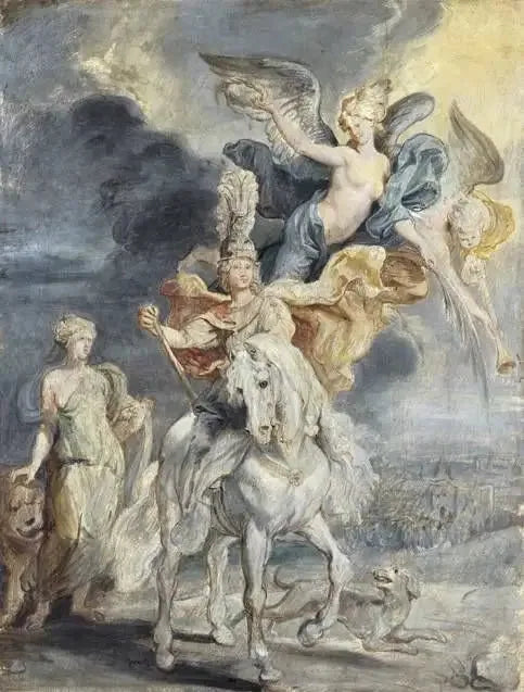 Retrato equestre de Maria de Médici (1575-1642) e o triunfo de Juliers - Peter Paul Rubens