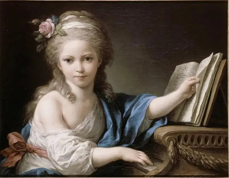 Retrato presumido de Joséphine, filha de Bergeret de Grancourt, tocando piano - Louis Jean François Lagrenée