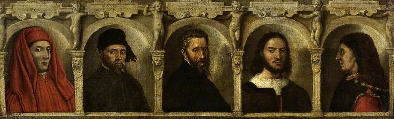 Retratos de cinco artistas, Giotto, Donatello, Michelangelo, Rafael e Brunelleschi - Francesco Salviati