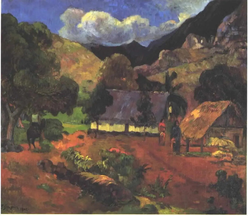 Perto das cabanas - Paul Gauguin