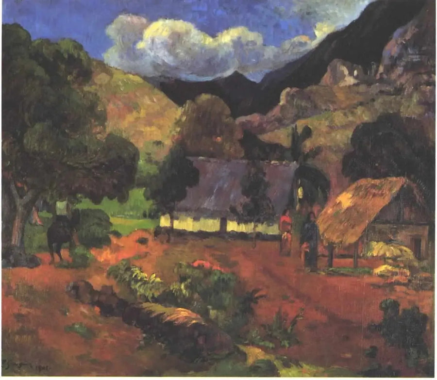 Perto das cabanas - Paul Gauguin