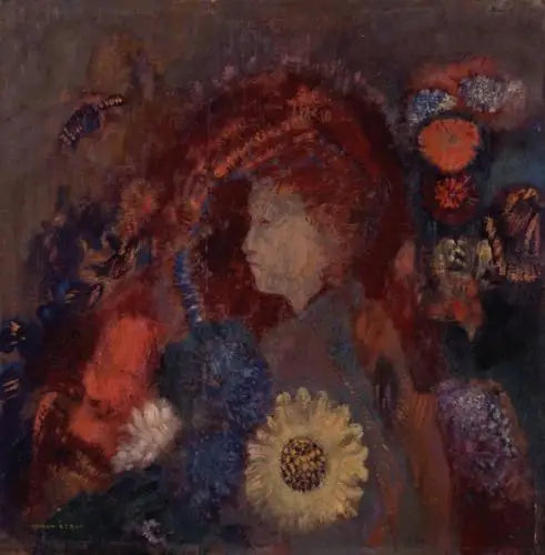 Perfil de jovem garota entre as flores - Odilon Redon