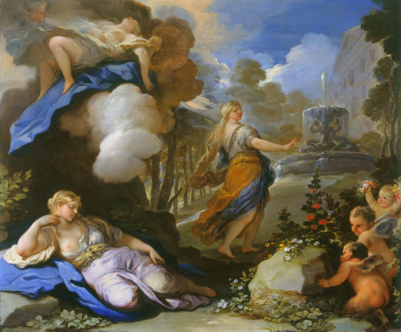 Psique transportada e descobrindo o palácio de Cupido - Luca Giordano