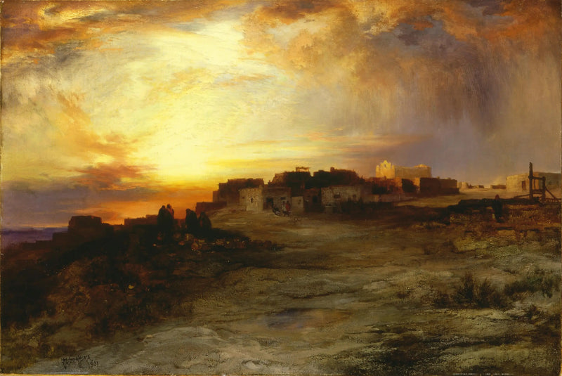 Pueblo ao pôr do sol (Laguna) - Thomas Moran