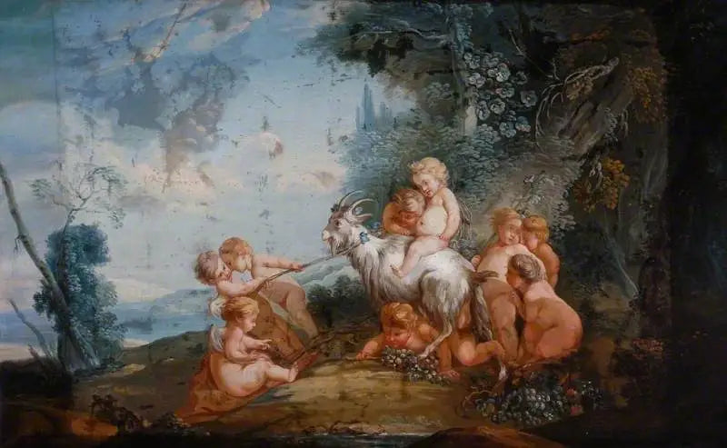 Putti com uma cabra em uma paisagem - François Boucher