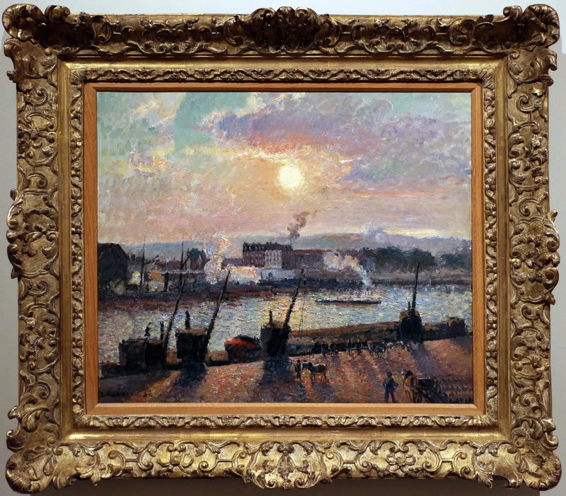 Cais da Bolsa, Rouen, pôr do sol - Camille Pissarro