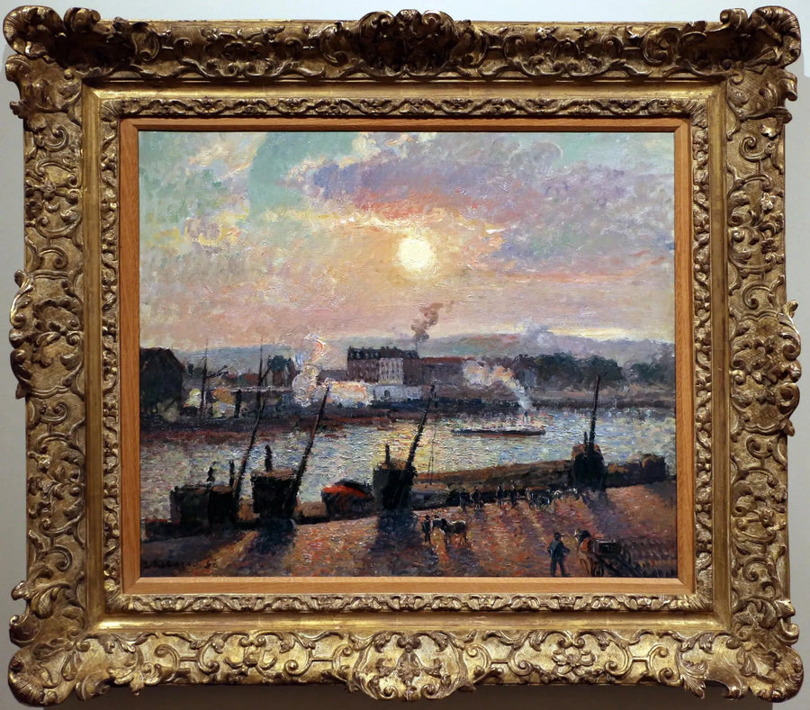 Cais da Bolsa, Rouen, pôr do sol - Camille Pissarro