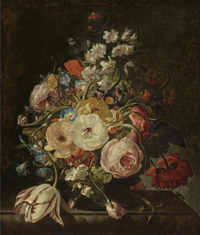 Buquê de flores em vaso de vidro - Rachel Ruysch