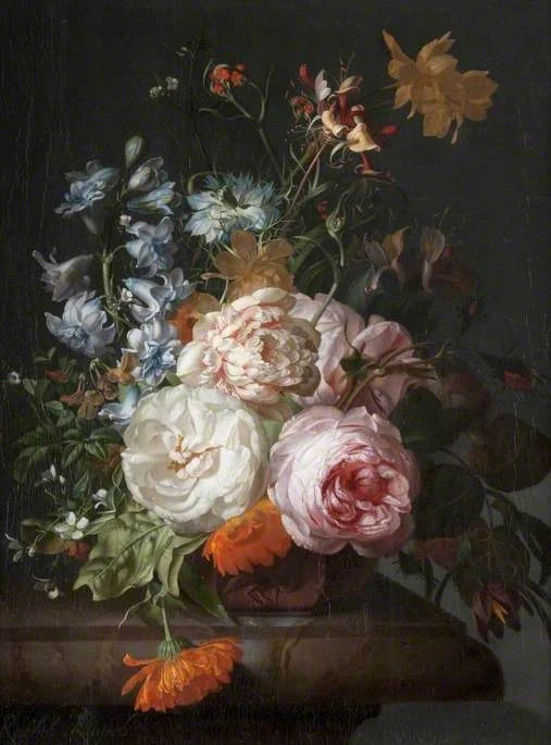Fleurs dans un vase en terre cuite — GL GM 82, peinture de Rachel Ruysch