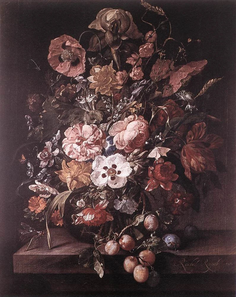 Bouquet dans un vase en verre — WGA 20552, peinture de Rachel Ruysch