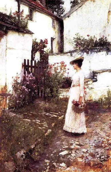 Reunir flores de verão em um jardim de Devonshire - John William Waterhouse