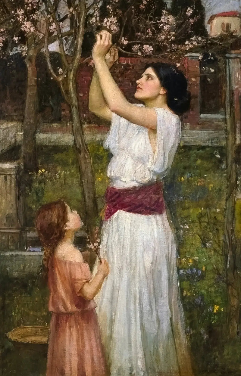 Reunir flores de amendoeira - John William Waterhouse