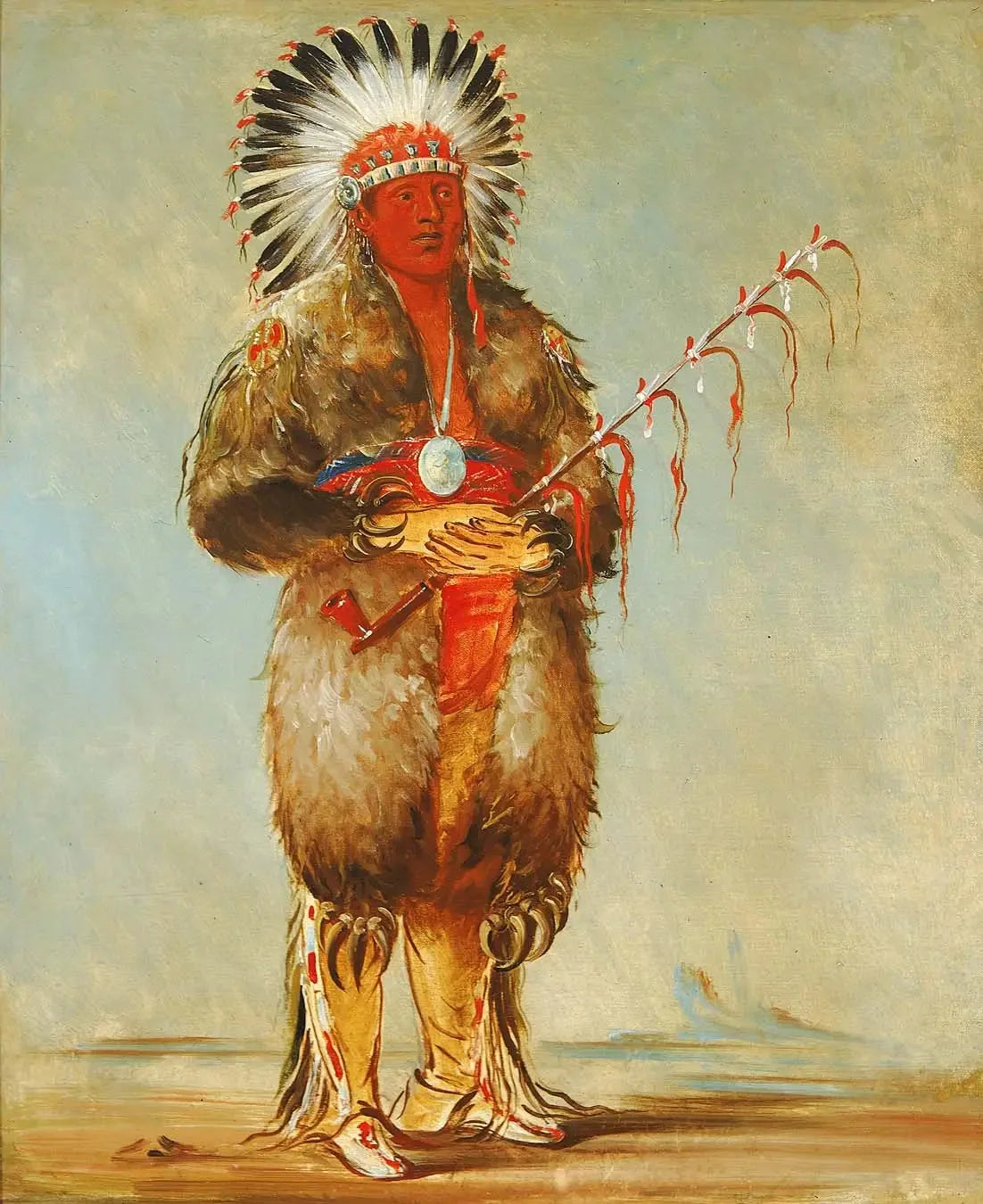 Ráw-no-way-wóh-krah, Loose Pipestem, un Brave - George Catlin image 1 tableau peint à l’huile sur toile