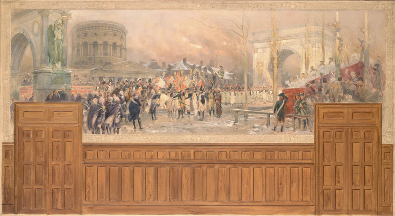 Recepção pela prefeitura de Paris, na barreira de La Villette, das tropas retornando da Polônia, após a campanha de 1806-1807. - Édouard Detaille