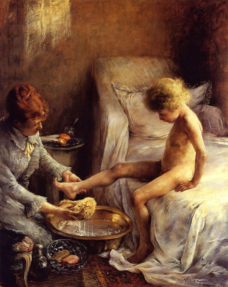 Rainha Gœneutte lavando o jovem Jean Guérard no estúdio do artista - Norbert Gœneutte