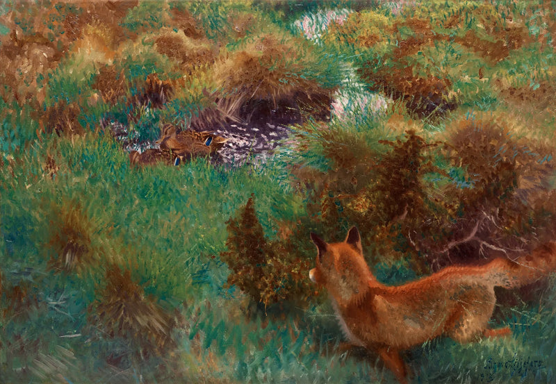 Renard à l'affût de canards sauvages - Bruno Liljefors