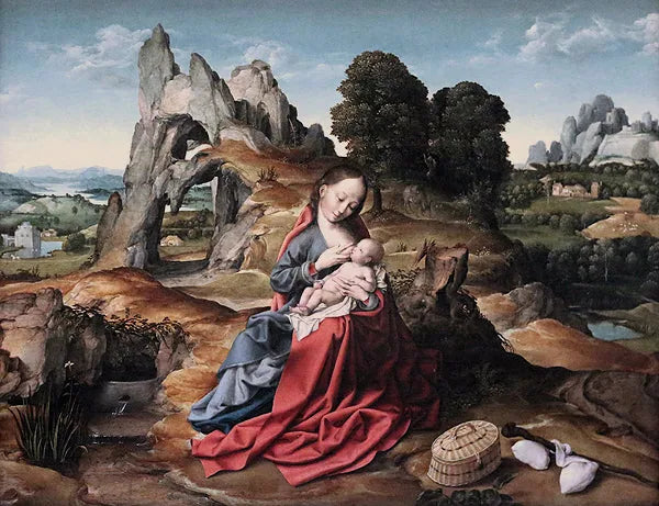 Descanse durante o voo para o Egito - Joos van Cleve