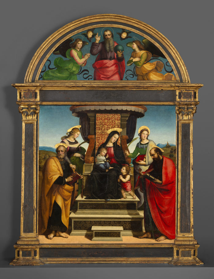 Virgem e Menino entronizados com santos, retábulo de Colonna, por volta de 1504-1505 - Raphaël