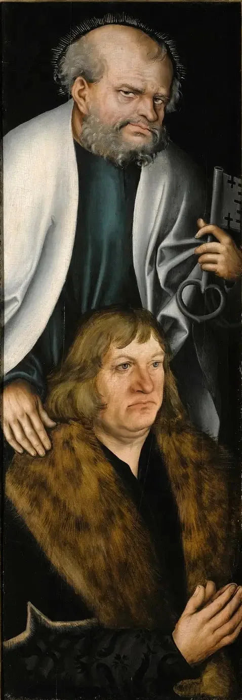 Retábulo de Feilitzsch [ala esquerda, verso]: Retrato de Jobst von Feilitzsch com São Pedro - Lucas Cranach o Velho
