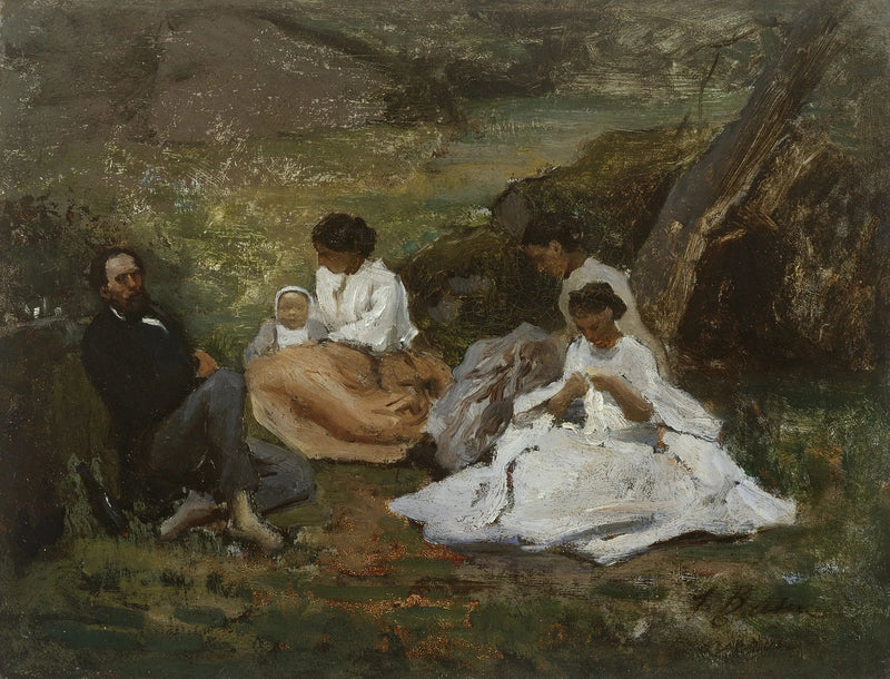 Reunião de família em Bourron-Marlotte (Théodore de Banville na floresta de Fontainebleau) - Jules Breton