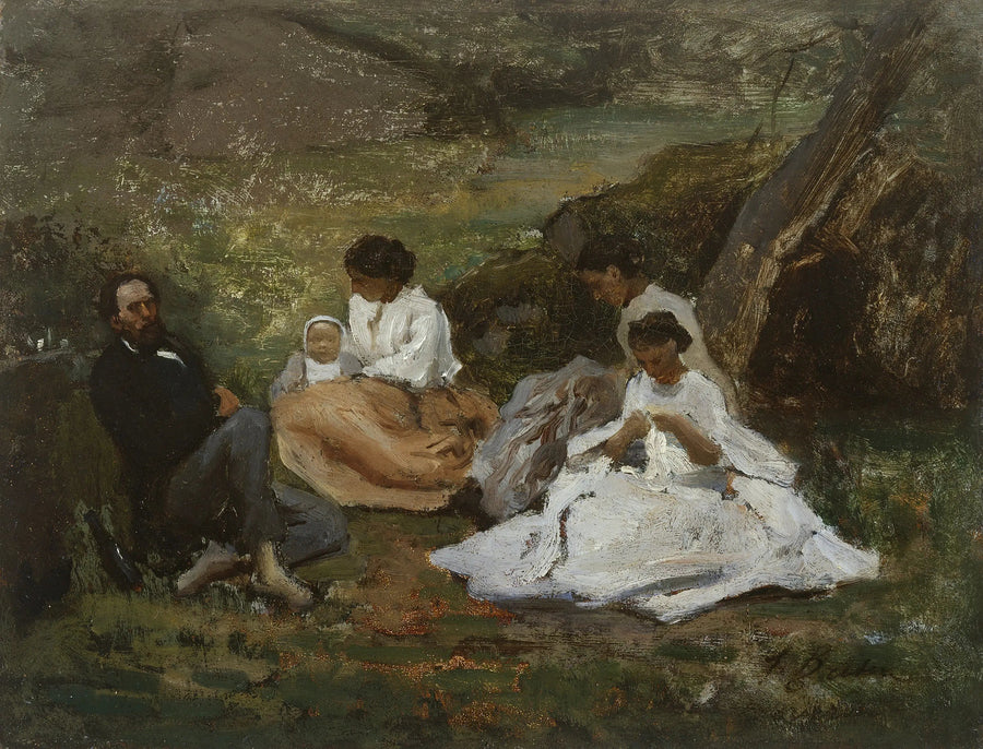 Reunião de família em Bourron-Marlotte (Théodore de Banville na floresta de Fontainebleau) - Jules Breton