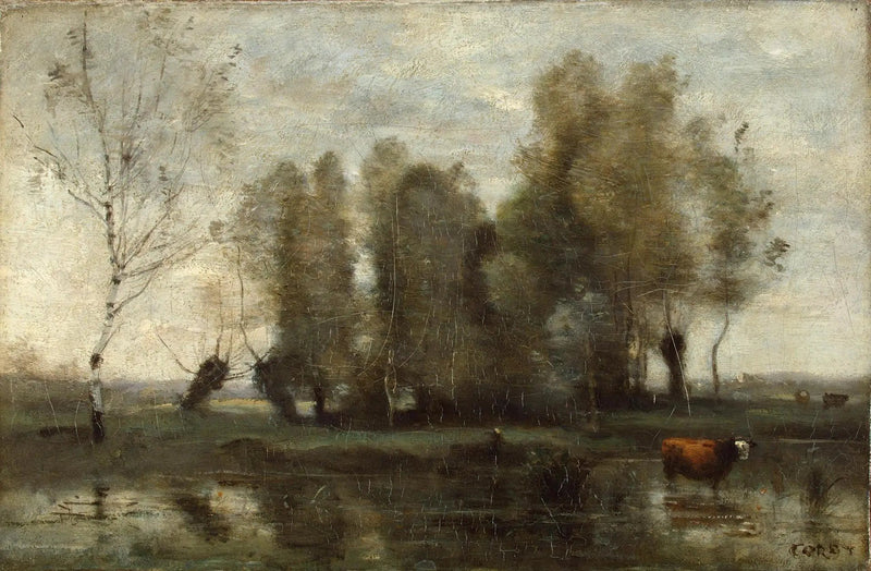 Cortina de árvores nos pântanos - Jean-Baptiste Camille Corot