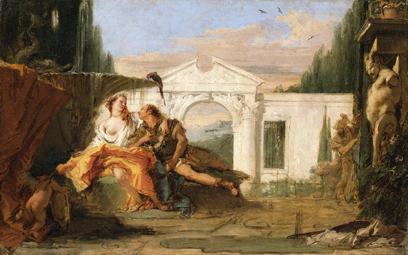 Rinaldo e Armida no jardim mágico de Armida, ouvidos por Carlo e Ubaldo - Giovanni Battista Tiepolo