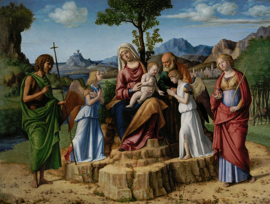 Repouso durante a fuga para o Egito com os santos Giovanni Battista e Lucia - Cima da Conegliano