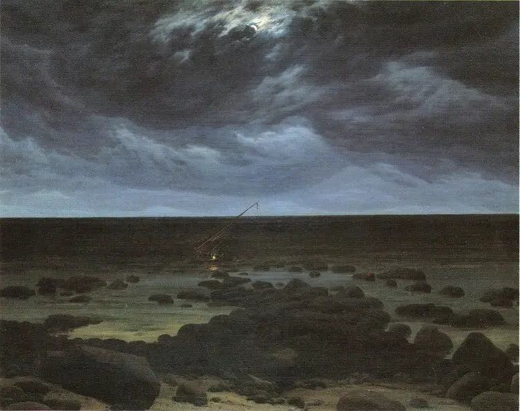 Costa com barco encalhado ao luar - Caspar David Friedrich