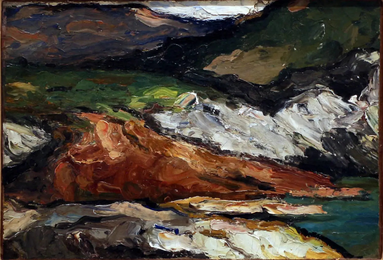Reproduction du tableau « Rochers au bord de la mer (l'Estaque?) - Paul Cézanne » par Alpha Reproduction en peinture à l’huile